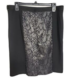 Rafaella Women's Pencil Skirt Size 12 Knee Length Black Lined Floral Lace Panel